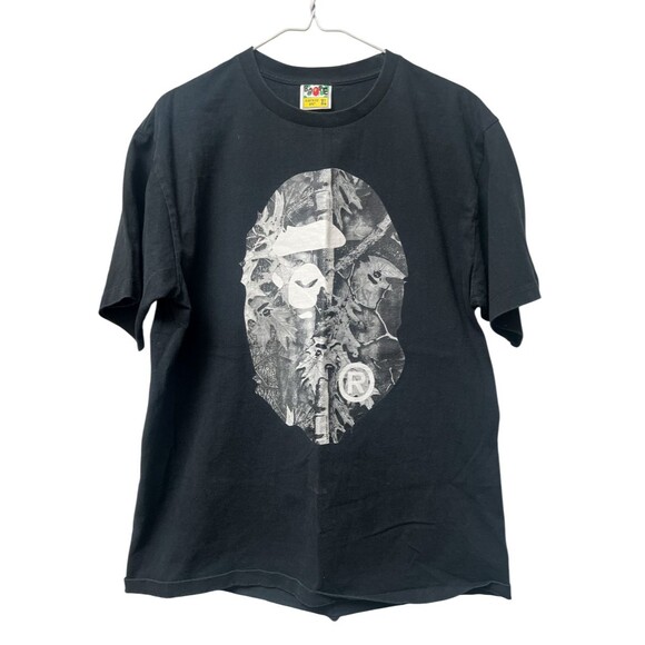 A Bathing Ape T-Shirt Mens XL Black Streetwear Bape Black & White Camo Big Head